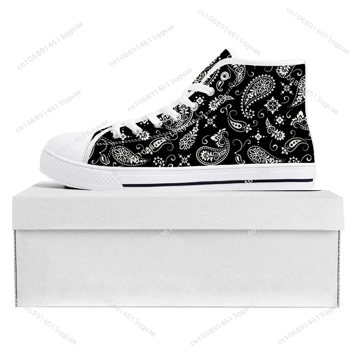 Paisley Print High Top High Quality Sneakers Mens Womens Teenager Canvas Sneaker Casual Couple Shoes Custom Made Shoe White
