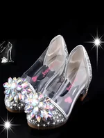 Fashion Cinderella Crystal Bright Diamond Shoes Girl Princess Single Shoes Girl Performance High Heels Shoes 1