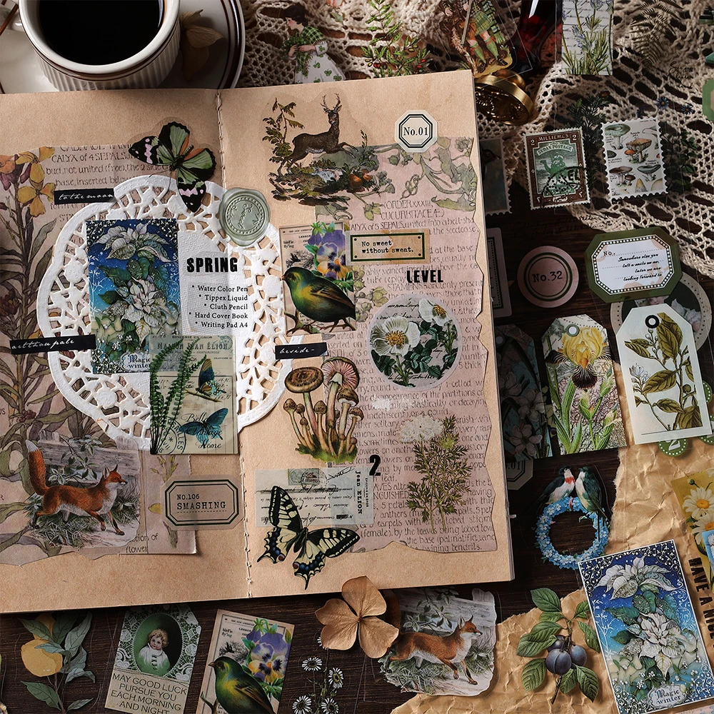 Retro Plant Sticker Book Creative INS Style Hand Account Material Paper Decorative Scrapbooking Stickers 4 Styles 20Pcs/Set