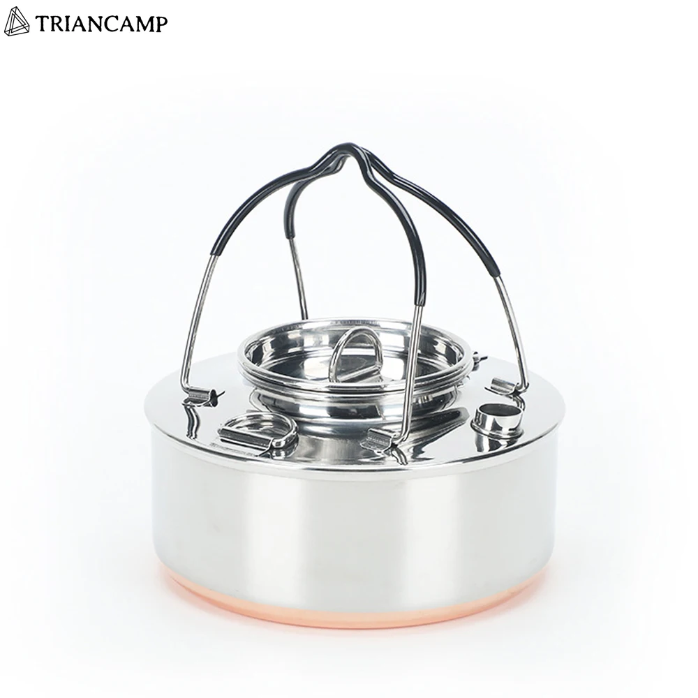 

0.9L Portable Camping Boil Water Kettle 304 Stainless Outdoor BBQ Teapot Anti-Scald Tea Coffee Pot bottom copper heated evenly