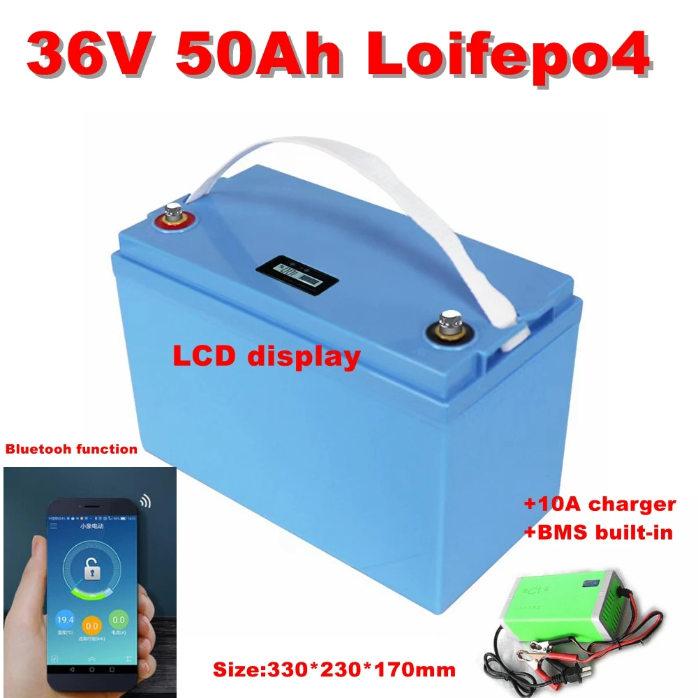 Batterie Al Litio Ricaricabili 2000 Deep Cycles 36V 50Ah Lifepo4 Con Bms Per Camper/Camper/Auto O Barca/Inverter + Caricatore 10A