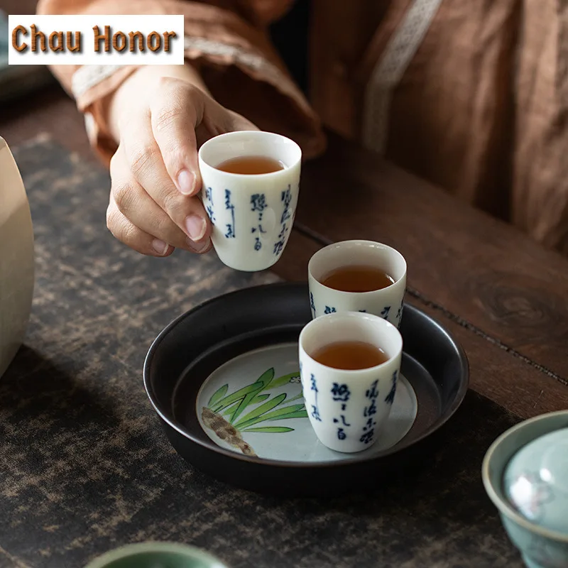 Pure Hand-painted Narcissu Art Pot Bearing Holder Iron Rust Glaze Tea Tray Water Storage Dry Soaking Table Base Kung Fu Tea Set