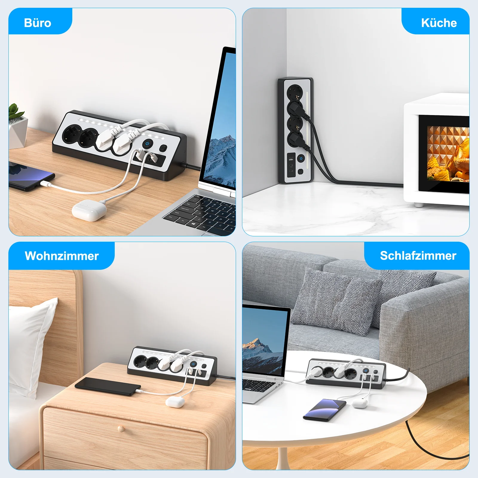 Corner Socket EU plug Power Strip with LED Light, 1.5m cable S58ea1acf4dc54ce6bcd8b666f5b691aed