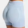 TEVEO Short de sport sans couture pour femme, blanc uni, taille haute, effet push-up, idéal pour le yoga et la course à pied