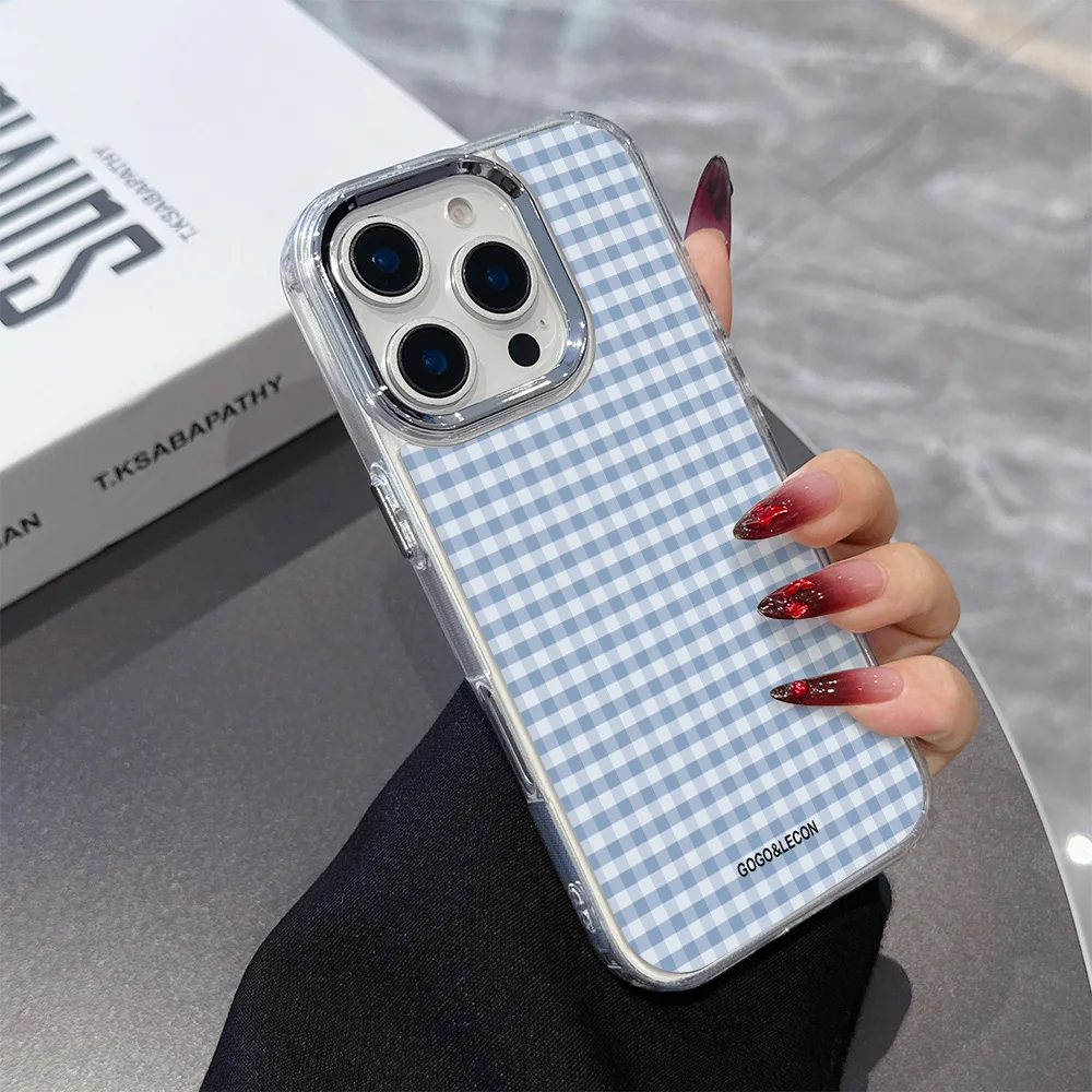 Korean INS Blue Checkered Grid Pattern Phone Case