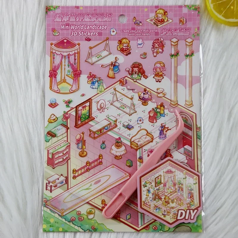 Baby Miniature World Kid Cartoon Handmade Toys Stickers DIY Supermarket Camping Fairy Tale Scrapbooking Stationery 3D Paster