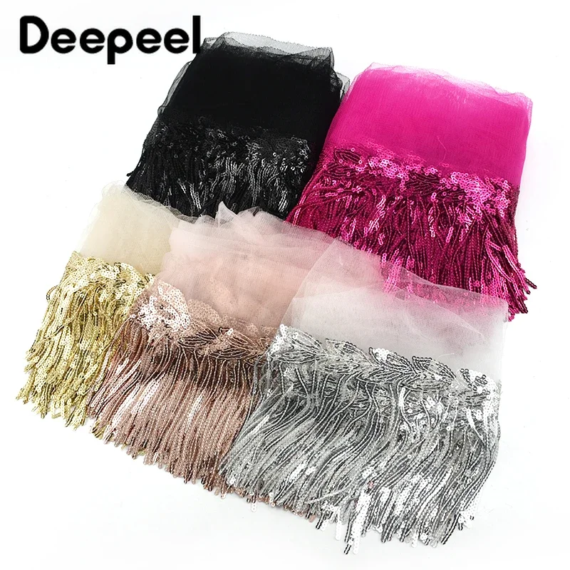 2/5Yards 10cm Glitter Sequins Fringe Tassel Lace Trim Colorful Ribbon Clothes Dance Dress Trimming DIY Crafts Sewing Accessories