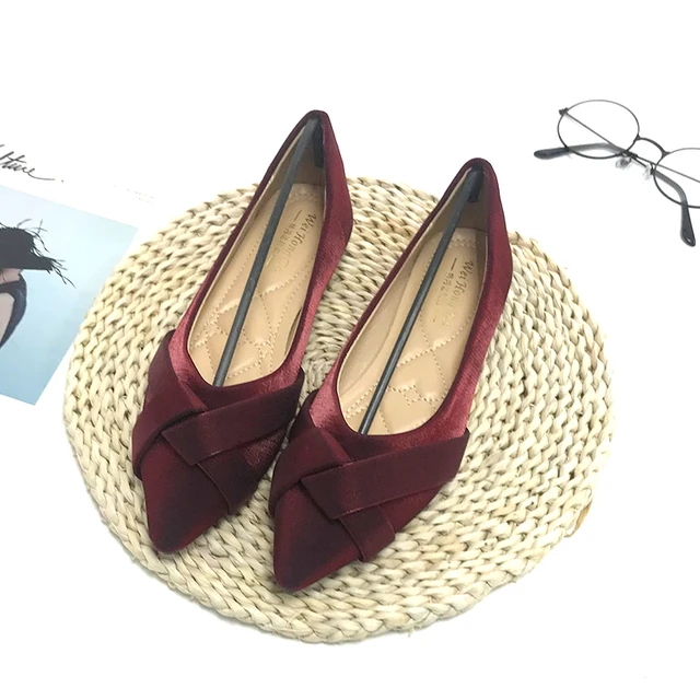 Women Flat Shoes 2022 Casual Shoes Wine Red Pointed Toe Flat Heels Large Size 44 45 46 Small Size 33 34 Lady Flats Solid Color 3