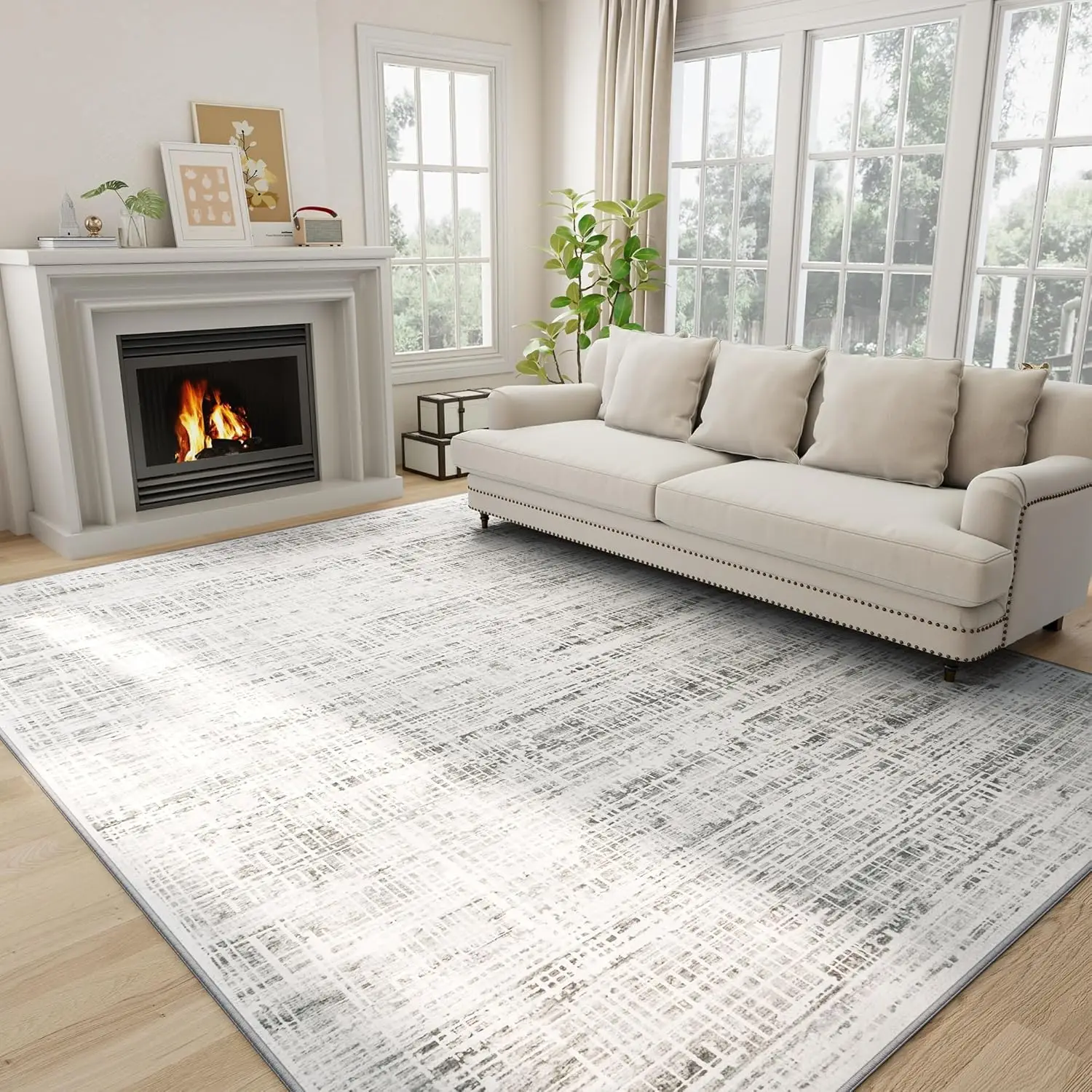 8x10 Washable Area Rug: Anti-Skid Abstract Modern Soft Thin Indoor ...