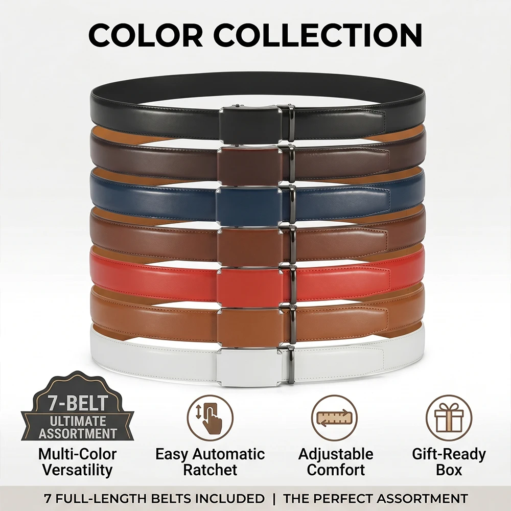 Mens Leather Belt Automatic Leather Belts Belt Male Leisure Fashion Ratchet Belts for Men Pants Waistband Ремень - 4