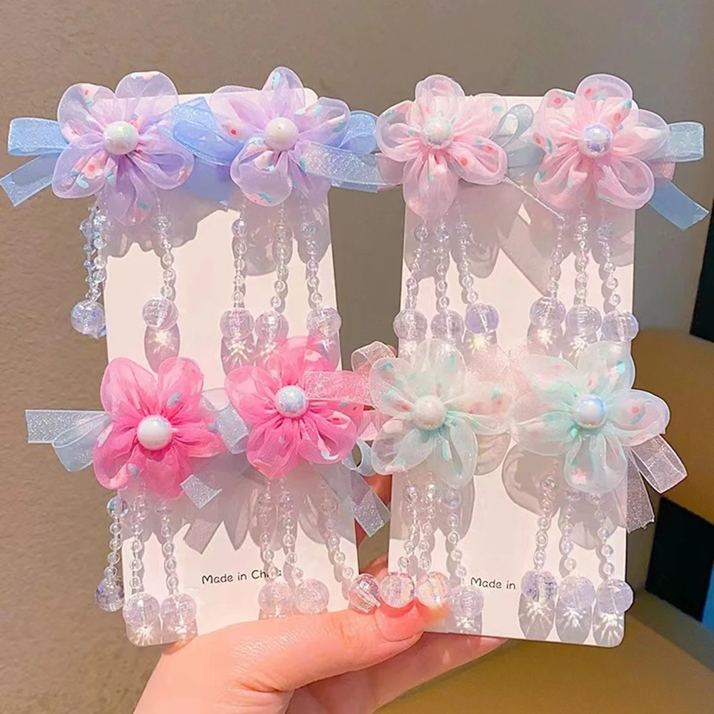 Children's Hanfu Headdress Flower Tassel Ancient Style Clip Hair Accessories Chinese Style Little Girl Tassel Girl Hairpin 2
