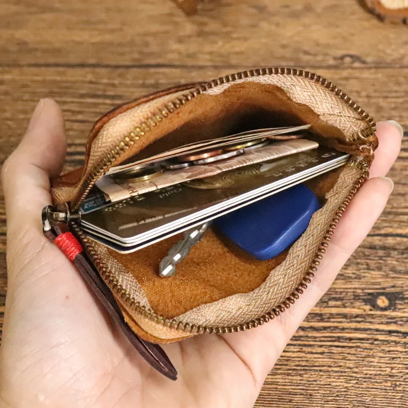 Coin Purse Coin Wallet Change Bag Vintage Men's Genuine Leather Mini Coin Purse Card Holder Case Wallet Clutch Male Short Zipper Small Change Pouch Bag Slim Purse