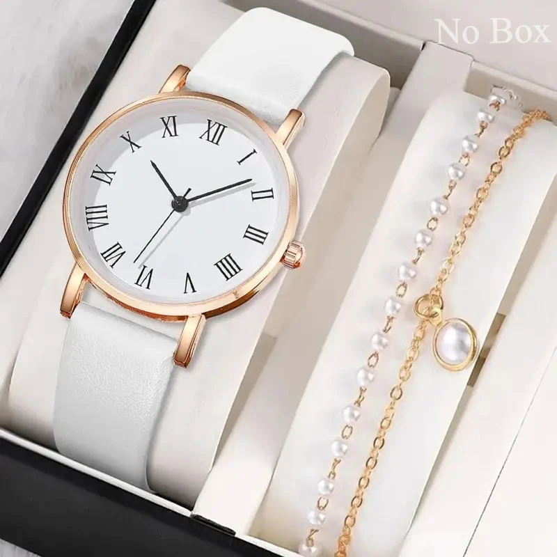 2PCS/Set Women's Watch Shiny Fashion PU Leather Analog Quartz Watches Luxury Women Simple Dial Ladies Watches Reloj Mujer