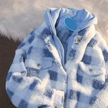 Veste en laine d'agneau pour femme, faux deux pièces, à carreaux, veste rembourrée en velours, manteau surdimensionné, nouvelle collection automne et hiver 