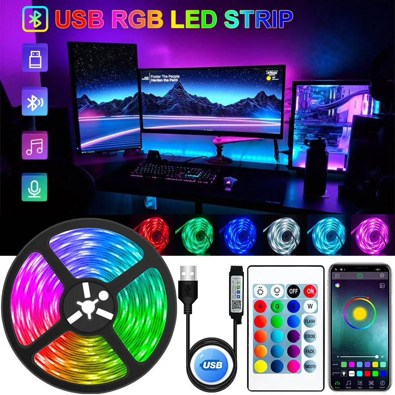 LED Lights with remote USB Bluetooth RGB LED Lights Home Decor LED Lamp Tape TV Desktop Screen BackLight LED Lights for Bedroom