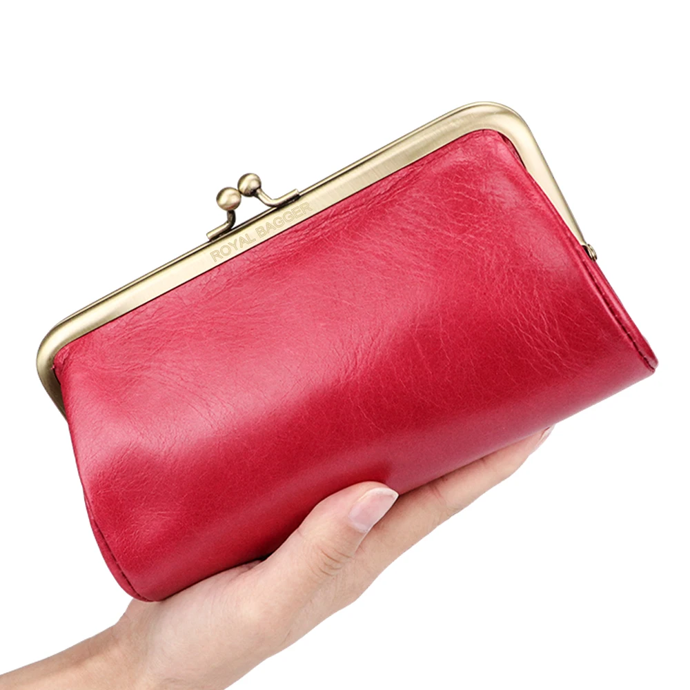 Royal Bagger elegante Clutch Taschen für Frauen echte Rindsleder Handtasche Vintage Geld klammer Geldbörse Abend tasche mit Kuss schloss 1492