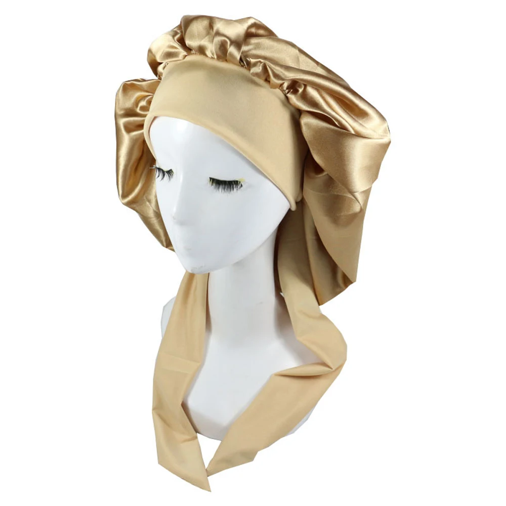 Satin Sleep Cap for Women - Adjustable Silk Haircare Night Hat