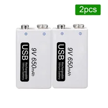 

2PCS Rechargeable Battery 650mAh 6F22 Micro USB 9v Li-ion Lithium BatteriesFor Multimeter Microphone Toy Remote Control KTV