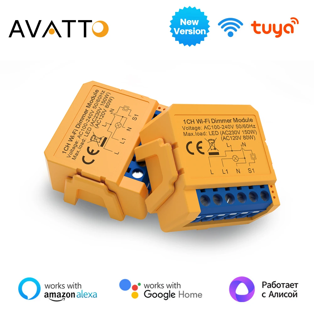 AVATTO Tuya WiFi Smart Dimmer Switch Module 1/2 Gang for APP Remote Control Works With Alexa Google Home smart light switch,led dimmer switch,smart dimmer switch,lamp dimmer,power cords dimmer switch