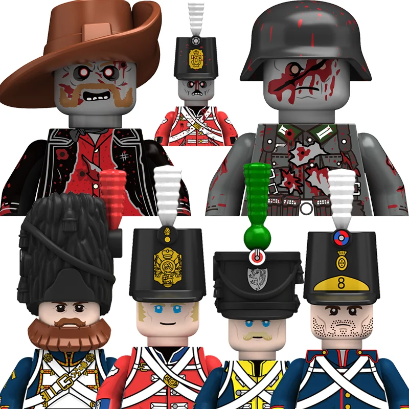 

Napoleonic Wars Military Soldiers Building Blocks WW2 German British Army Zombie Figures Russian Foot Guard Weapons Bricks Toys
