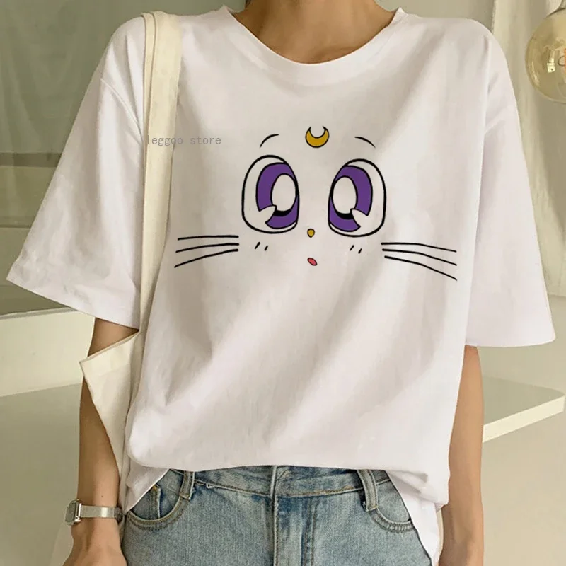 

Kawaii Cat T-Shirts Women Vintage Short Sleeve Summer Casual Tops Cartoon Graphic T Shirt comfy Kawaii cartoon Daily
