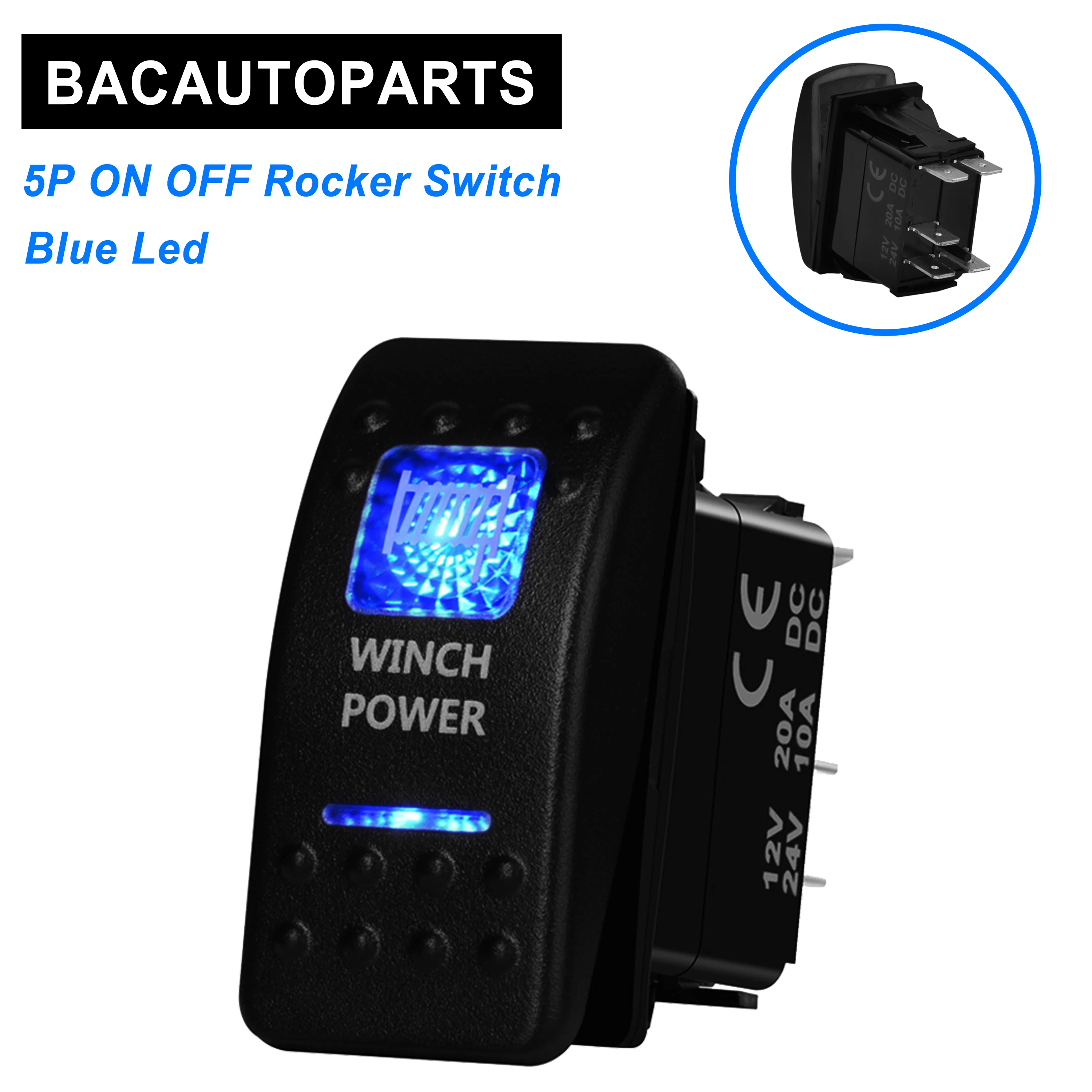 

12v/24v Blue Led Winch Power Rocker Toggle Switch SPST 5P ON OFF For Car Marine Boat IP66 NARVA Carling ARB Style Auto Parts