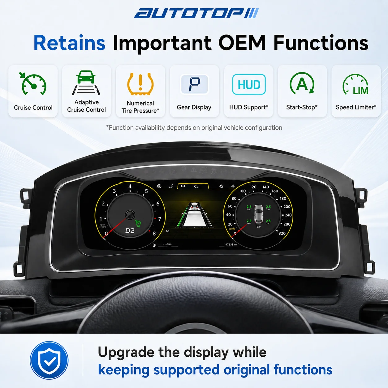 AUTOTOP Panel de Instrumentos Digital de 12.3" para Volkswagen VW Seat Leon MK3 5F 2013-2018, Actualización de Tablero LCD Virtual Cockpit, Reemplazo de Velocímetro Digital, CarPlay Inalámbrico, Android Auto, AirPlay, AutoLink, Pantalla de Información Original del Vehículo, Plug & Play. 4