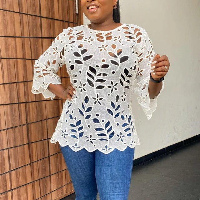 Plus Size White Lace Tops