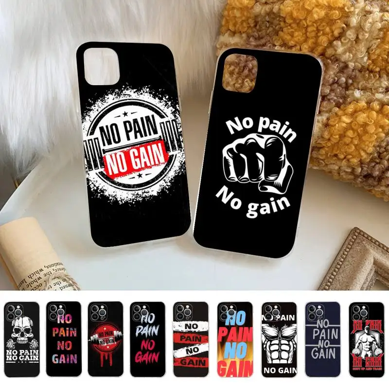 No Pain No Gain Gym Fitness Phone Case Per Iphone 14 11 12 13 Mini Pro Xs Max Cover 6 7 8 Plus X Xr Se 2020 Funda Shell