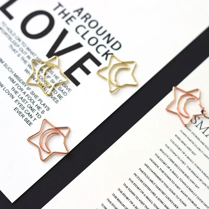 50pcs /bag Mini Moon And The Stars Gold Rose Gold Color Clip Bookmark Binder Clip Office Accessories Paper Clips Patchwork Clip
