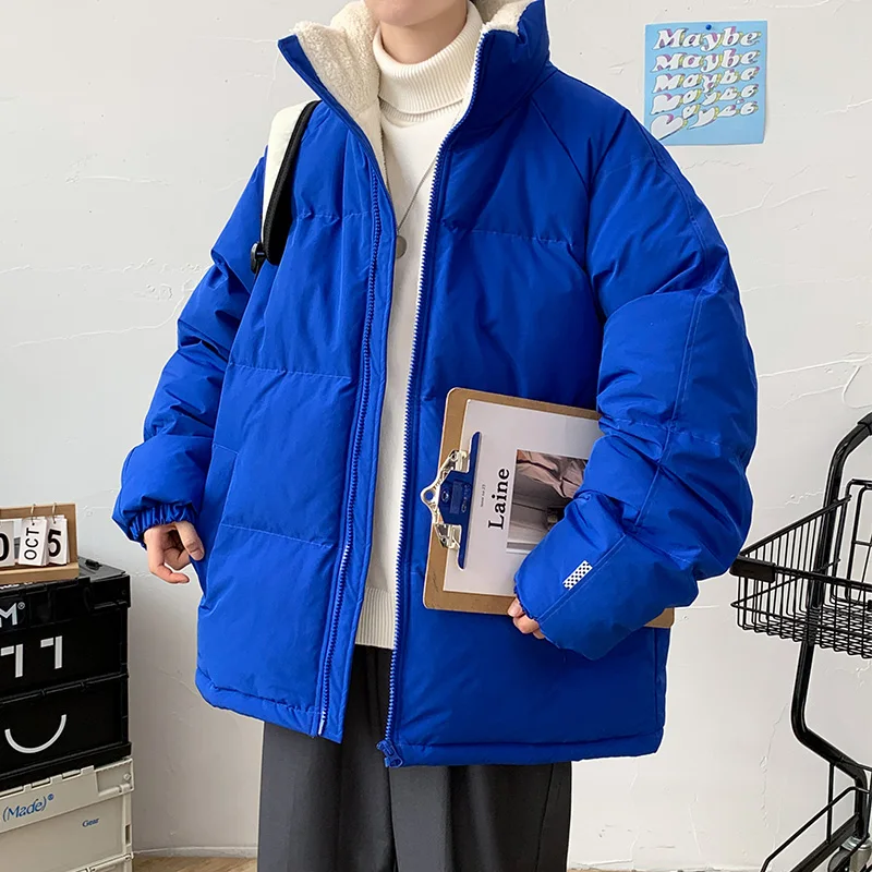 2024 Men Winter Windproof Fleece Jackets Solid Color Casual Warm Thick Coat Parkas Clothes