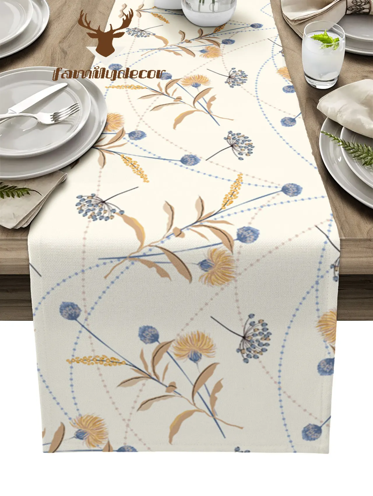 

Vintage Flower Dandelion Plant Leaves Autumn Table Runner Home Wedding Table Mat Centerpieces Decoration Dining Long Tablecloth