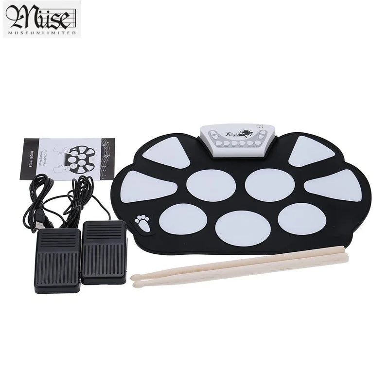 

New Professional Roll Up Drum Pad Kit Silicon Foldable with Stick Portable Drum Electronic Drum USB Drum
