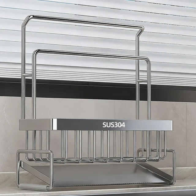 304 Stainless Steel Wipe Layout Rack Free Punching Sink Side Dishcloth Sponge Storage Artifact New Drain Basket 1