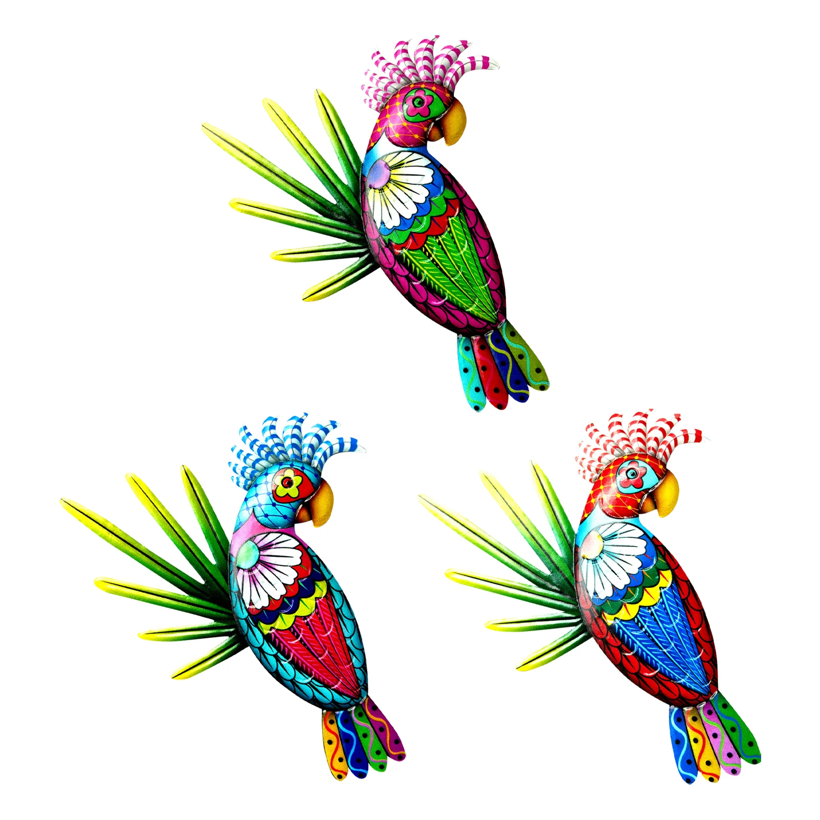 

3pcs Delicate Bright Living Room Yard Indoor Outdoor Realistic Bedroom Garden Durable Sheds Fence Wall Art Metal Parrot