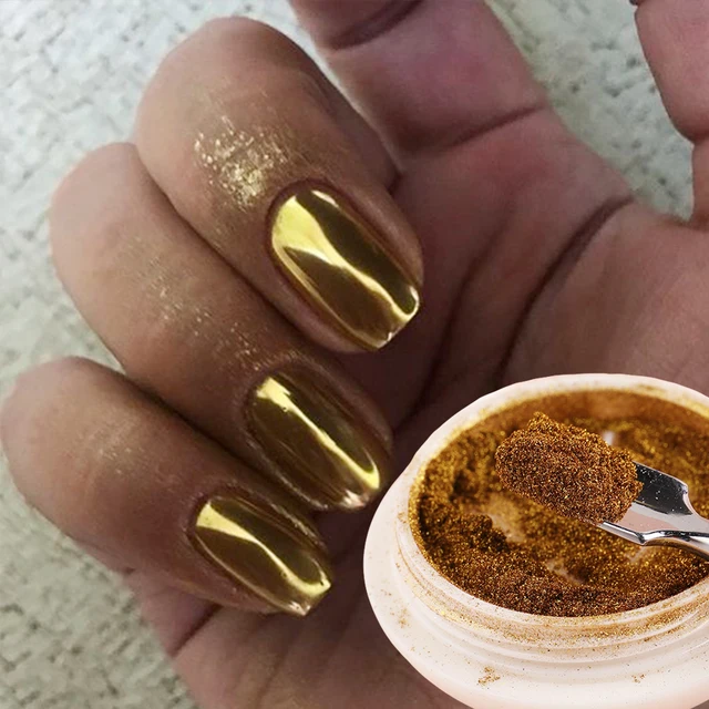 Poudre a ongle effet métallique effet miroir chromé, 3 boîtes, or argent Rose