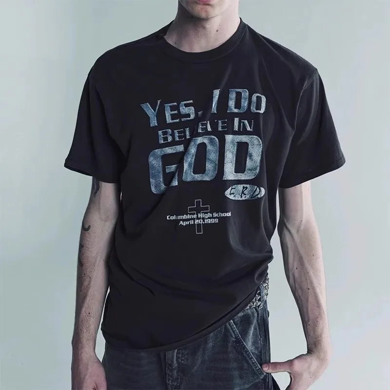 

2024 ERD melancholic second-generation BELIEVE IN GOD printed washed vintage short sleeved T-shirt TX1134