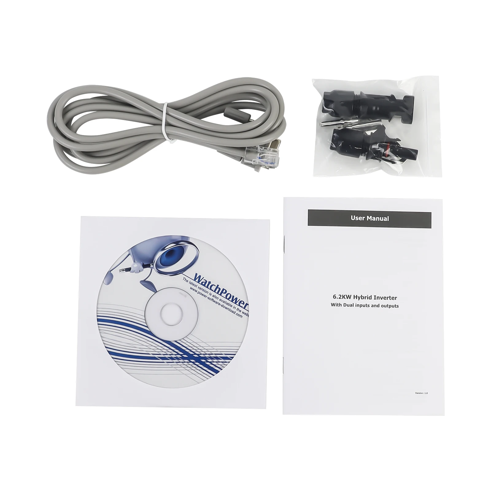 PowMr 순수 사인파 인버터, MPPT 듀얼 입력 및 듀얼 출력 하이브리드 태양광 인버터, 6.2KW, 48V, 60-450V, 27A