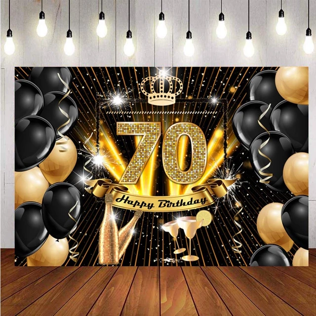 70 Ans femme homme Décoration Fête Anniversaire - (76 pack) bannières black  gold, ballons, nappes, cupcake, couronne, accessoires photo, Echarpe pour