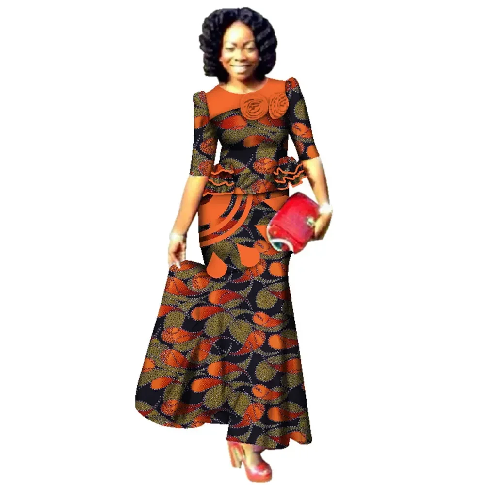 Bintarealwax Fashion African Skrit Sets for Women Traditional Plus Size African Clothes Dashiki Elegant Women Set