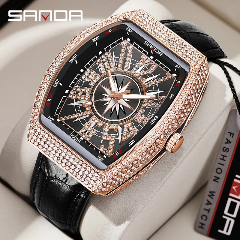 

SANDA Quartz Watch Mens Watches New Fashion Rose Gold Case Luxury Diamond Waterproof Watch Luminous Hands Reloj Hombre 7017