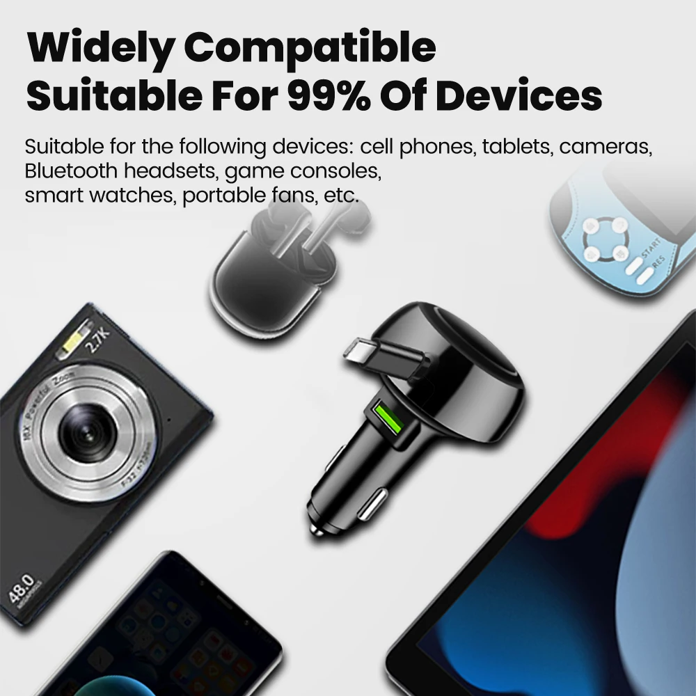 Car Charger Car Phone Charger 66W Car Charger Fast Charging USB Car Charger With Retractable Type C Cable Multi-Function for Xiaomi Samsung Huawei