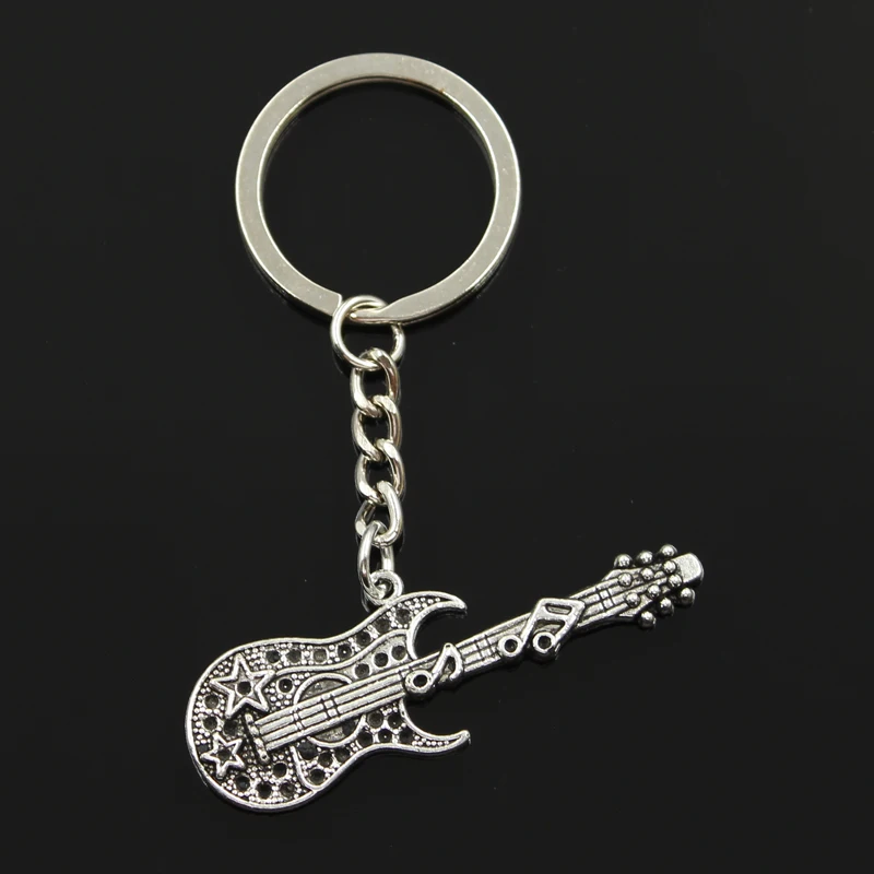 Mode 30mm Schlüssel Ring Metall Schlüssel Kette Keychain Schmuck Antik Silber Farbe Überzogene Musikalische Gitarre 55x22mm anhänger