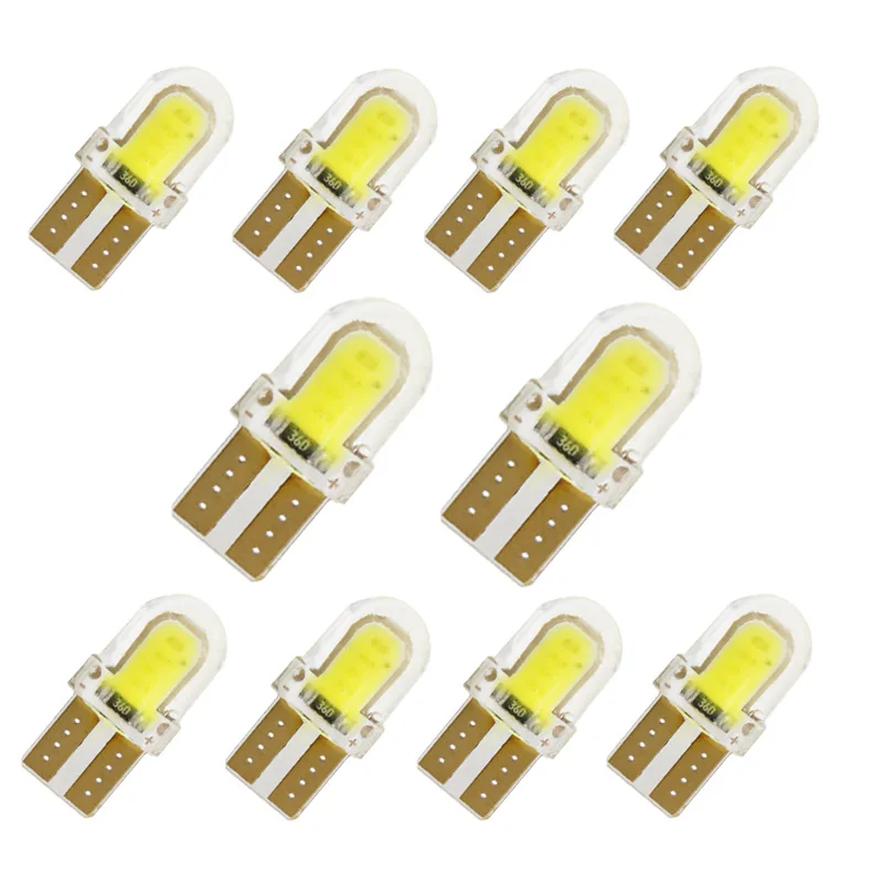 10pcs LED Car Parking Bulb W5W T10 194 168 W5W COB 8SMD Auto Wedge Clearance Lamp CANBUS Silica Bright White License Light Bulbs