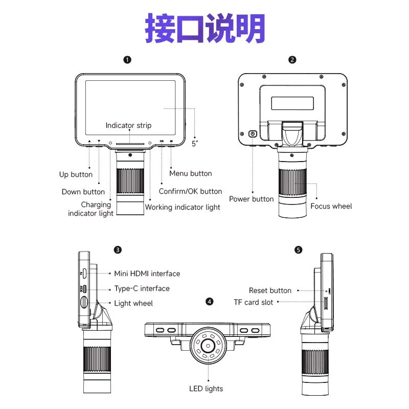 HDMI 고화질 디지털 전자 현미경, 전자 수리 PCB PC 노트북 과학 교육 완구