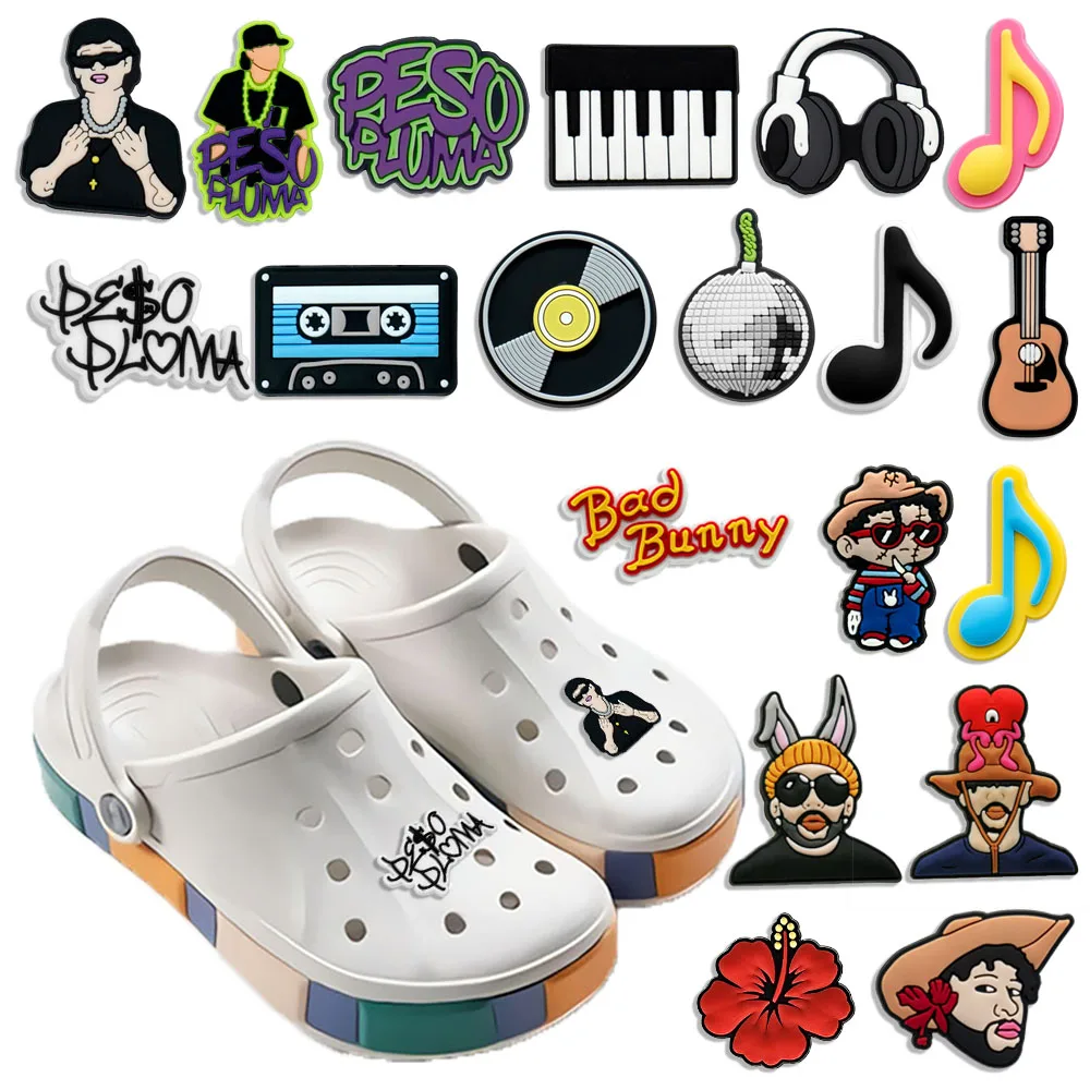 

1pcs Croc Charms Peso Pluma for Women Music Bad Bunny Shoe Charms Sandal Decorations Karol G Croc Accessories for Men Gifts