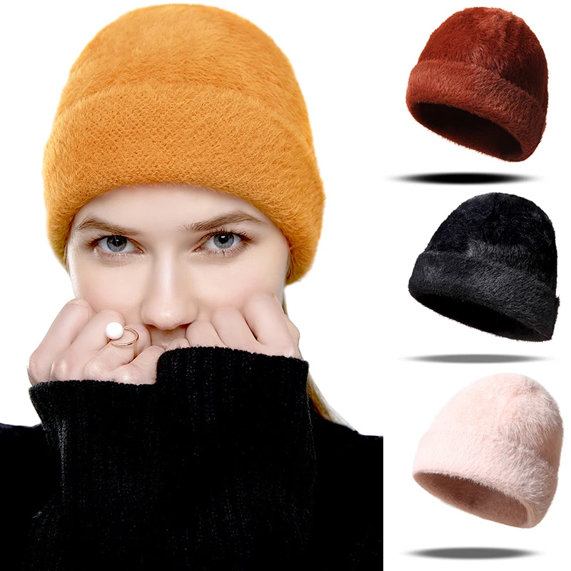 

Women Knitted Hat Fluffy Bonnet Fleece Hats Beanie Caps Plush Soft Fashion Ladies Solid Color Winter Warm Outdoors Accessories