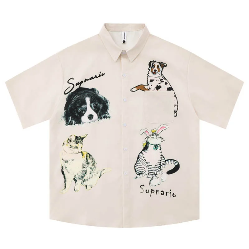 

Рубашка Dark Icon с забавным принтом животных для мужчин и женщин, рубашка с рукавами, винтажные повседневные мужские рубашки, летние уличные рубашки, Мужская блузка