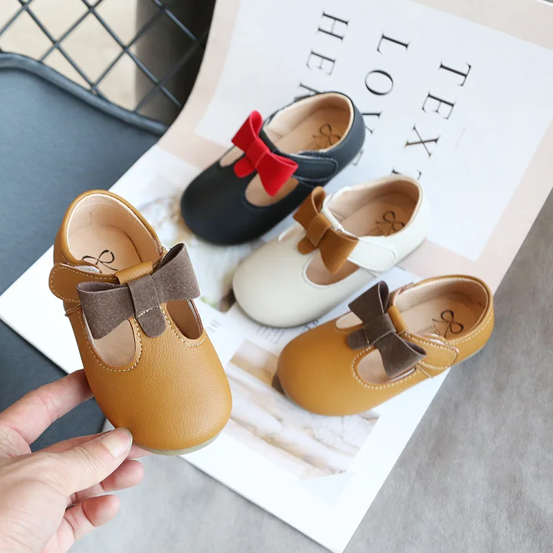 Princess Toddlers Girls Leather Shoes T-strap With Bow-knot Kids Flats Cut-outs Dress Shoes Soft Spring Autumn leather shoes girls shoes girls flats