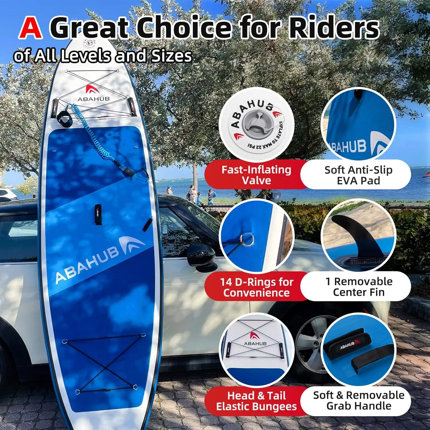 Inflatable SUP, Wide 10'6" x 31"/34" x 10'6" , Blue with Adjustable SUP Kayak Paddle, for Yoga, P